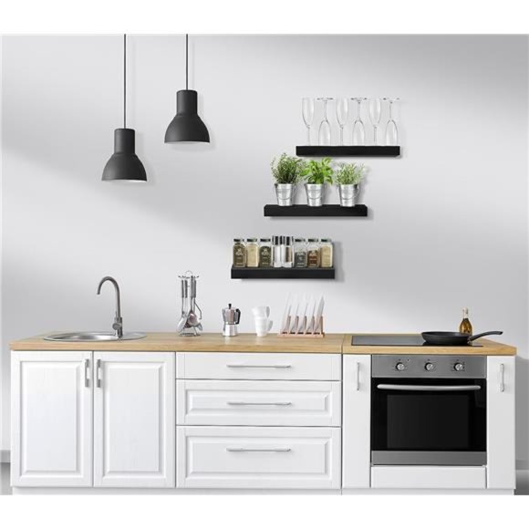 Floating Shelves for Wall - Set of 3 Black Wood Wall Shelves for Living Room - Picture 2 of 5